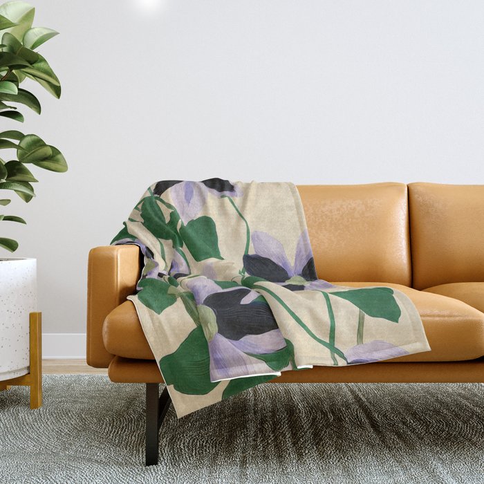 Clematis Botanical Illustration Throw Blanket Gallery Image 1