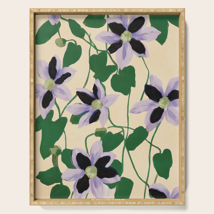 Clematis Botanical Illustration Serving Tray Gallery Image 1
