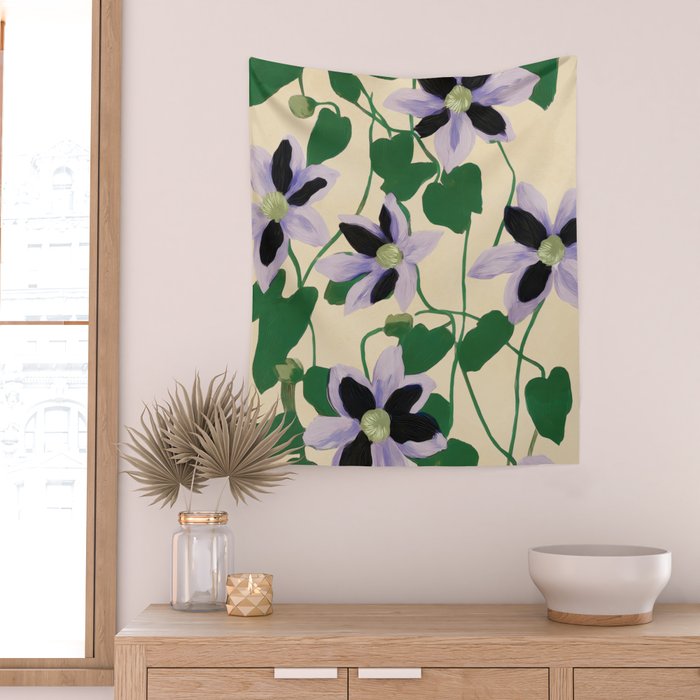 Clematis Botanical Illustration Wall Tapestry Gallery Image 2