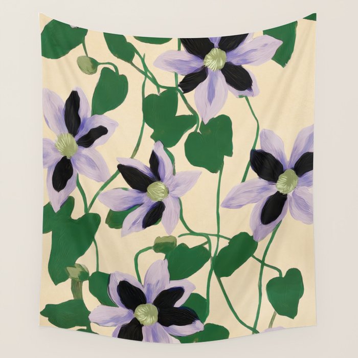 Clematis Botanical Illustration Wall Tapestry Gallery Image 1