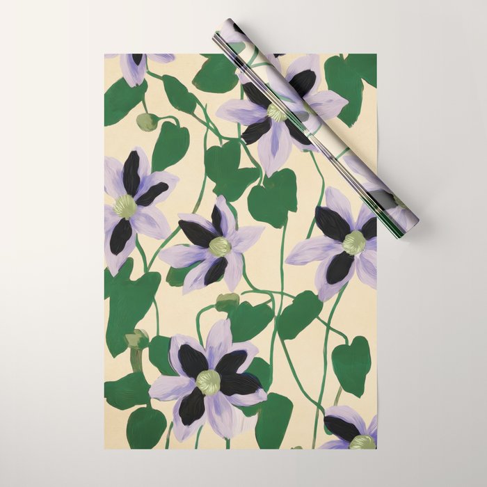 Clematis Botanical Illustration Wrapping Paper Gallery Image 1