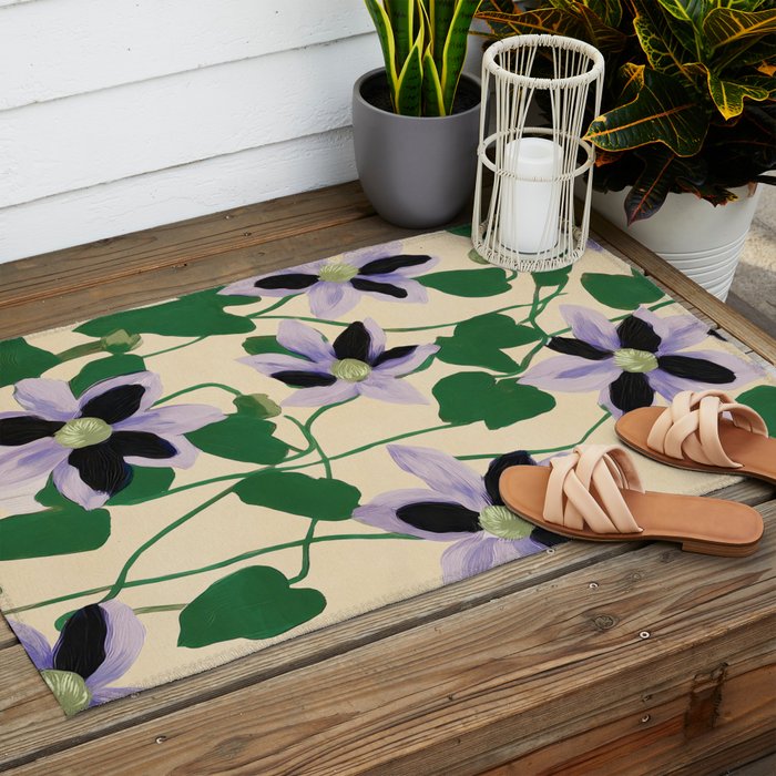 Clematis Botanical Illustration Outdoor Rug Gallery Image 2