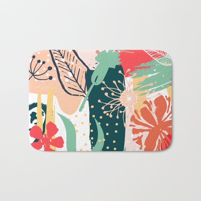 Summer Floral Prints, Abstract, Red and Green, Colourful Prints. Bath Mat Gallery Image 1