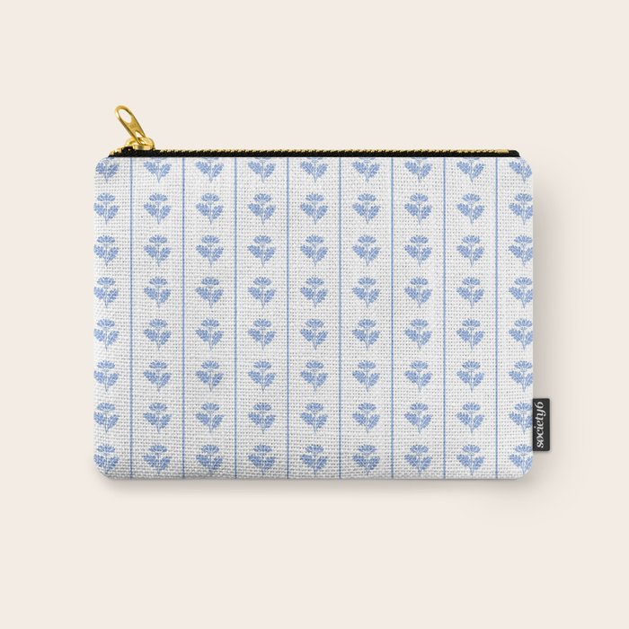 Cozy Vintage Cottage Flowers and Stripes Pattern in Light Blue and White Carry All Pouch Gallery Image 1