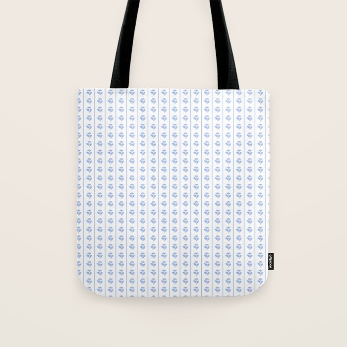 Cozy Vintage Cottage Flowers and Stripes Pattern in Light Blue and White Tote Bag Gallery Image 1