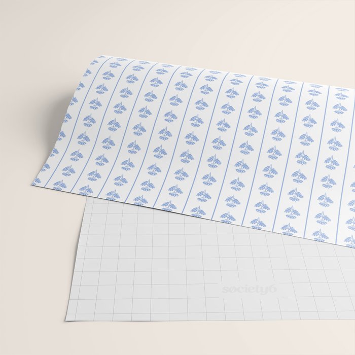 Cozy Vintage Cottage Flowers and Stripes Pattern in Light Blue and White Wrapping Paper Gallery Image 2