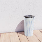 Cozy Vintage Cottage Flowers and Stripes Pattern in Light Blue and White Travel Mug Gallery Image 4