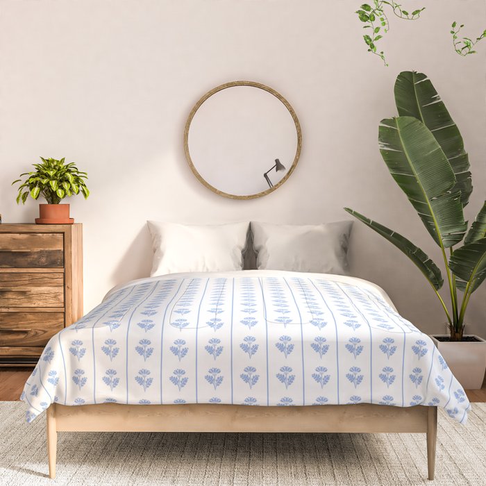 Cozy Vintage Cottage Flowers and Stripes Pattern in Light Blue and White Comforter Gallery Image 3