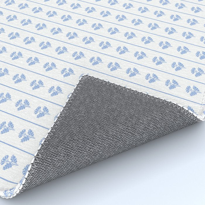 Cozy Vintage Cottage Flowers and Stripes Pattern in Light Blue and White Rug Gallery Image 4