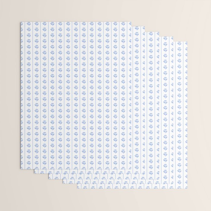 Cozy Vintage Cottage Flowers and Stripes Pattern in Light Blue and White Wrapping Paper Gallery Image 3