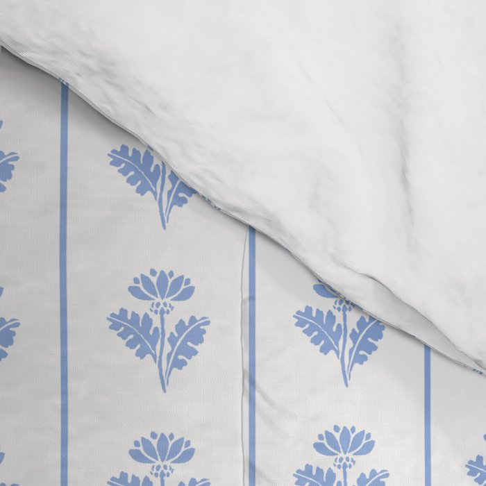 Cozy Vintage Cottage Flowers and Stripes Pattern in Light Blue and White Comforter Gallery Image 4