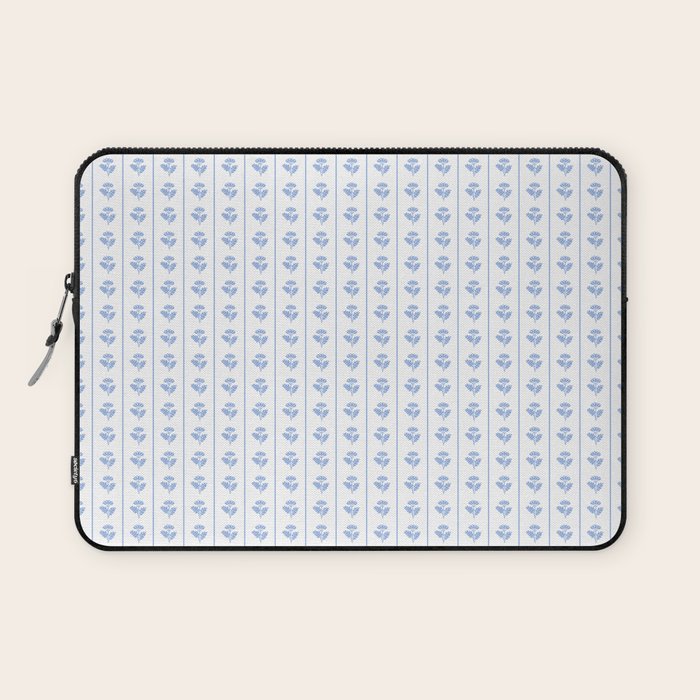Cozy Vintage Cottage Flowers and Stripes Pattern in Light Blue and White Laptop Sleeve Gallery Image 1