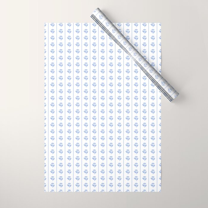 Cozy Vintage Cottage Flowers and Stripes Pattern in Light Blue and White Wrapping Paper Gallery Image 1