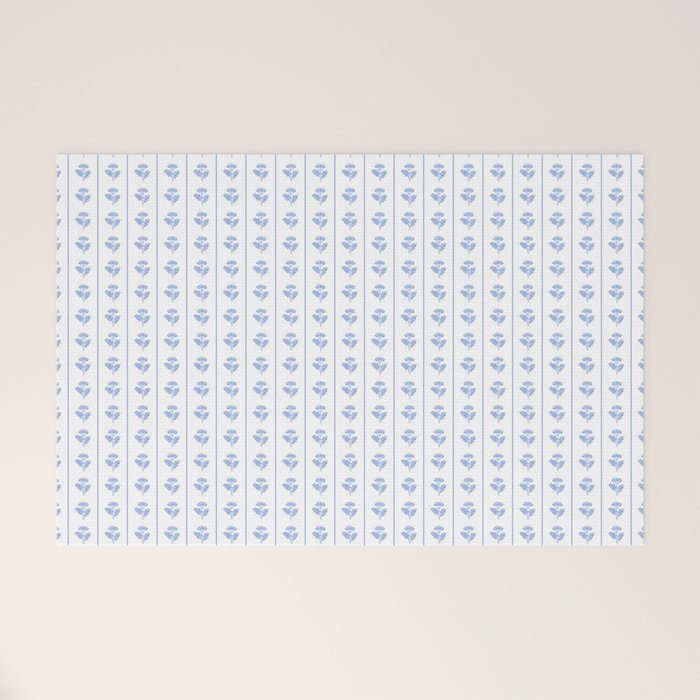 Cozy Vintage Cottage Flowers and Stripes Pattern in Light Blue and White Welcome Mat Gallery Image 1