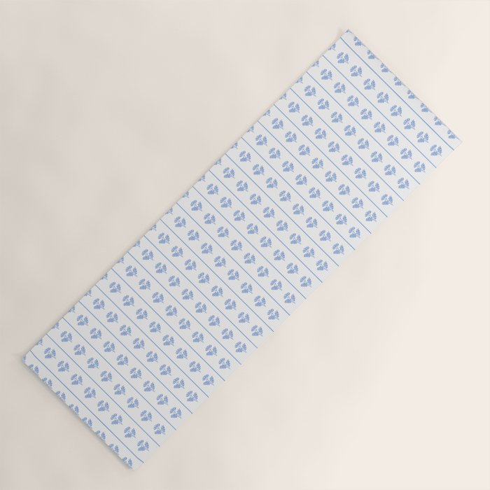 Cozy Vintage Cottage Flowers and Stripes Pattern in Light Blue and White Yoga Mat Gallery Image 1