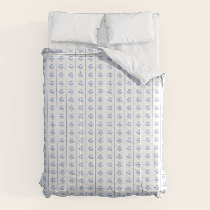 Cozy Vintage Cottage Flowers and Stripes Pattern in Light Blue and White Comforter Gallery Image 6