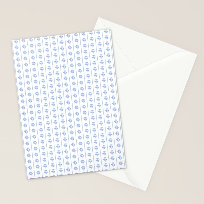 Cozy Vintage Cottage Flowers and Stripes Pattern in Light Blue and White Stationery Card Gallery Image 2