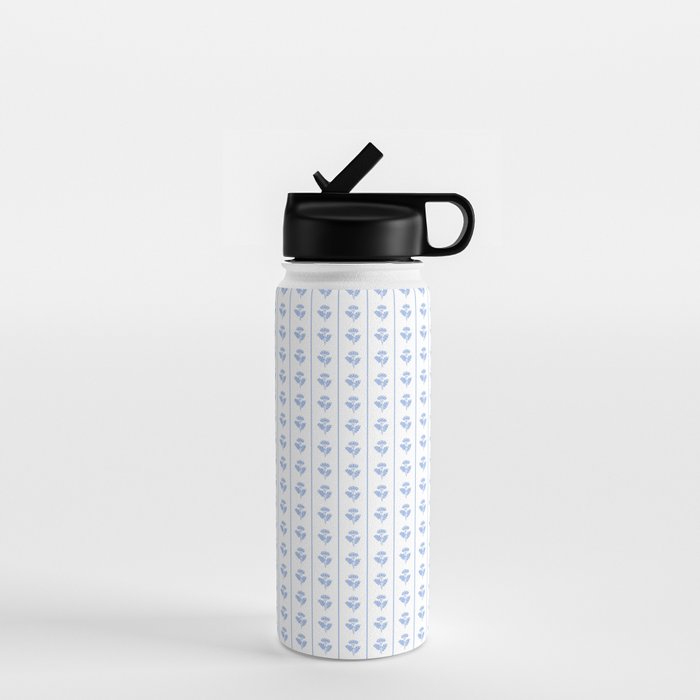 Cozy Vintage Cottage Flowers and Stripes Pattern in Light Blue and White Water Bottle Gallery Image 1