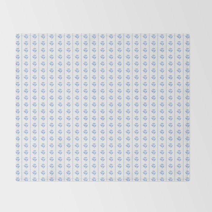 Cozy Vintage Cottage Flowers and Stripes Pattern in Light Blue and White Throw Blanket Gallery Image 2