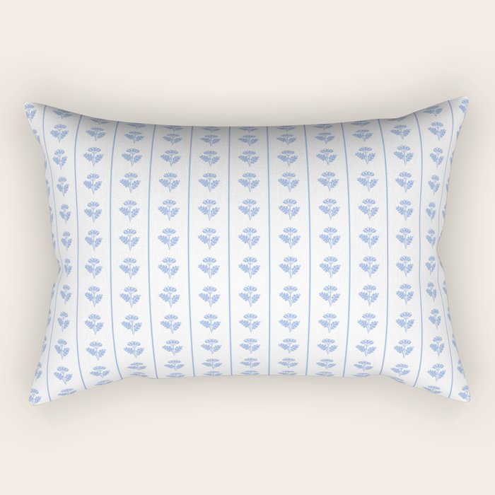 Cozy Vintage Cottage Flowers and Stripes Pattern in Light Blue and White Rectangular Pillow Gallery Image 2