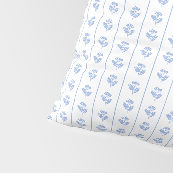 Cozy Vintage Cottage Flowers and Stripes Pattern in Light Blue and White Pillow Sham Gallery Image 4
