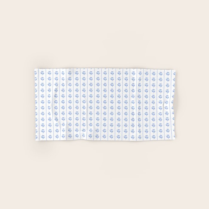 Cozy Vintage Cottage Flowers and Stripes Pattern in Light Blue and White Bath Towel Gallery Image 1