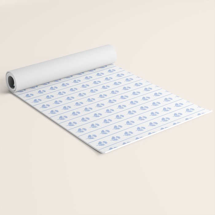 Cozy Vintage Cottage Flowers and Stripes Pattern in Light Blue and White Yoga Mat Gallery Image 2
