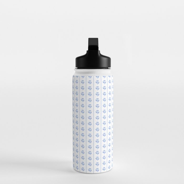 Cozy Vintage Cottage Flowers and Stripes Pattern in Light Blue and White Water Bottle Gallery Image 3