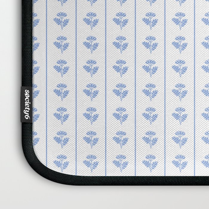 Cozy Vintage Cottage Flowers and Stripes Pattern in Light Blue and White Laptop Sleeve Gallery Image 3