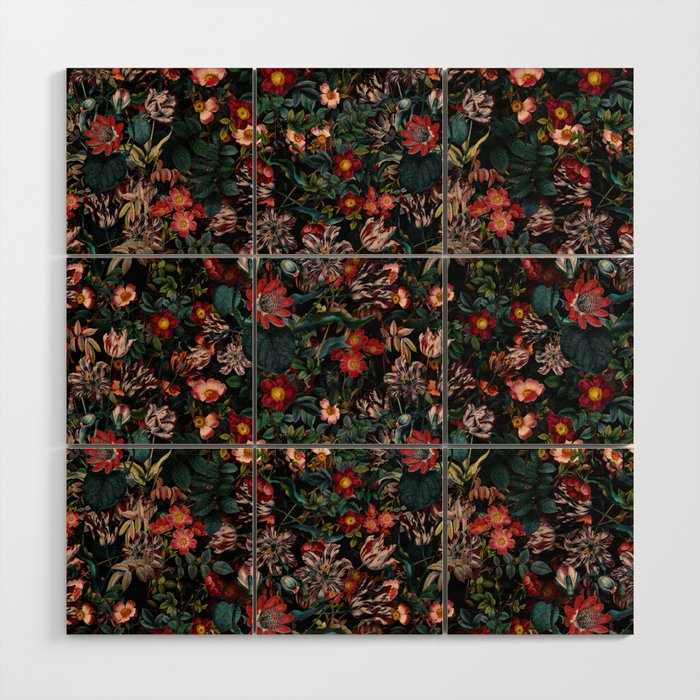 Dark Garden Flowers Wood Wall Art Gallery Image 1