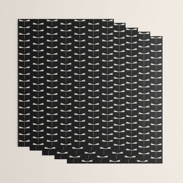 Dragonfly Pattern VII Black Wrapping Paper Gallery Image 3