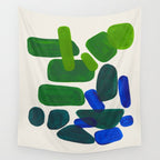 Minimalist Modern Mid Century Colorful Abstract Shapes Phthalo Blue Lime Green Gradient Overlapping Wall Tapestry Gallery Image 4