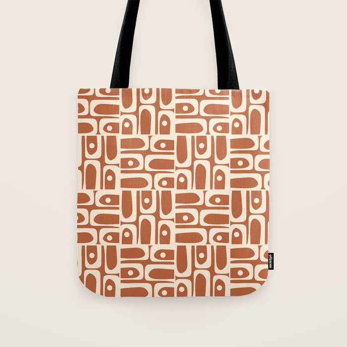 Mid Century Modern Piquet Abstract Multi Pattern in Earthy Red Brown and Beige Cream Tote Bag Gallery Image 1