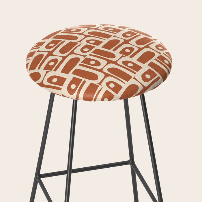 Mid Century Modern Piquet Abstract Multi Pattern in Earthy Red Brown and Beige Cream Stool Gallery Image 2