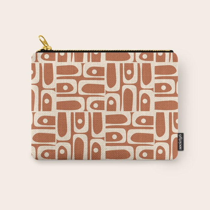 Mid Century Modern Piquet Abstract Multi Pattern in Earthy Red Brown and Beige Cream Carry All Pouch Gallery Image 1