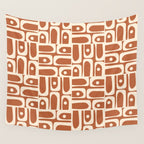 Mid Century Modern Piquet Abstract Multi Pattern in Earthy Red Brown and Beige Cream Wall Tapestry Gallery Image 4