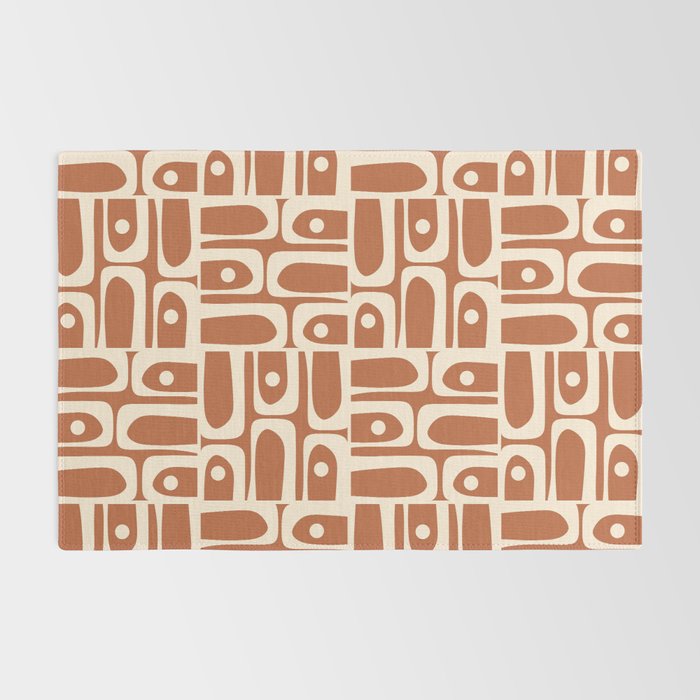 Mid Century Modern Piquet Abstract Multi Pattern in Earthy Red Brown and Beige Cream Rug Gallery Image 2
