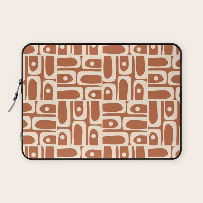 Mid Century Modern Piquet Abstract Multi Pattern in Earthy Red Brown and Beige Cream Laptop Sleeve Gallery Image 1