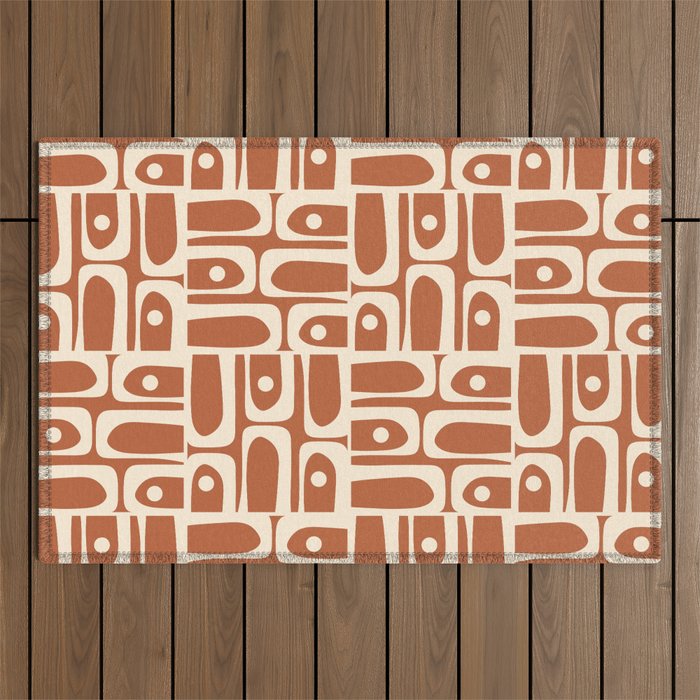 Mid Century Modern Piquet Abstract Multi Pattern in Earthy Red Brown and Beige Cream Outdoor Rug Gallery Image 1