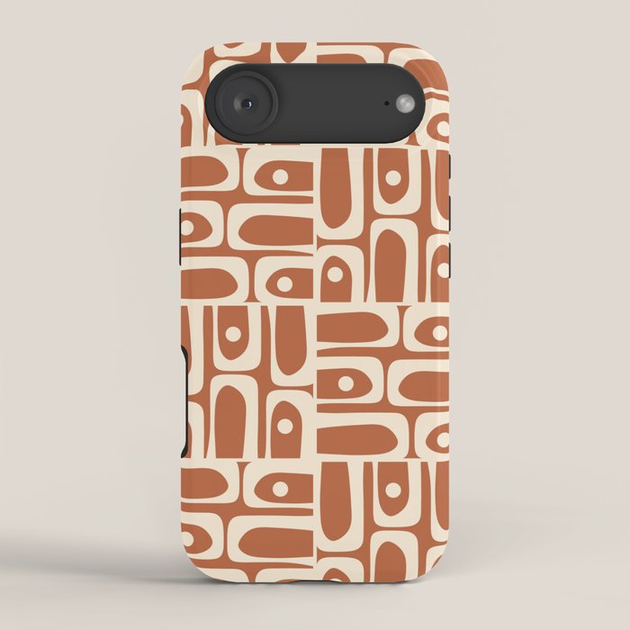 Mid Century Modern Piquet Abstract Multi Pattern in Earthy Red Brown and Beige Cream iPhone Case Gallery Image 2