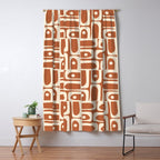 Mid Century Modern Piquet Abstract Multi Pattern in Earthy Red Brown and Beige Cream Window Curtain Gallery Image 5