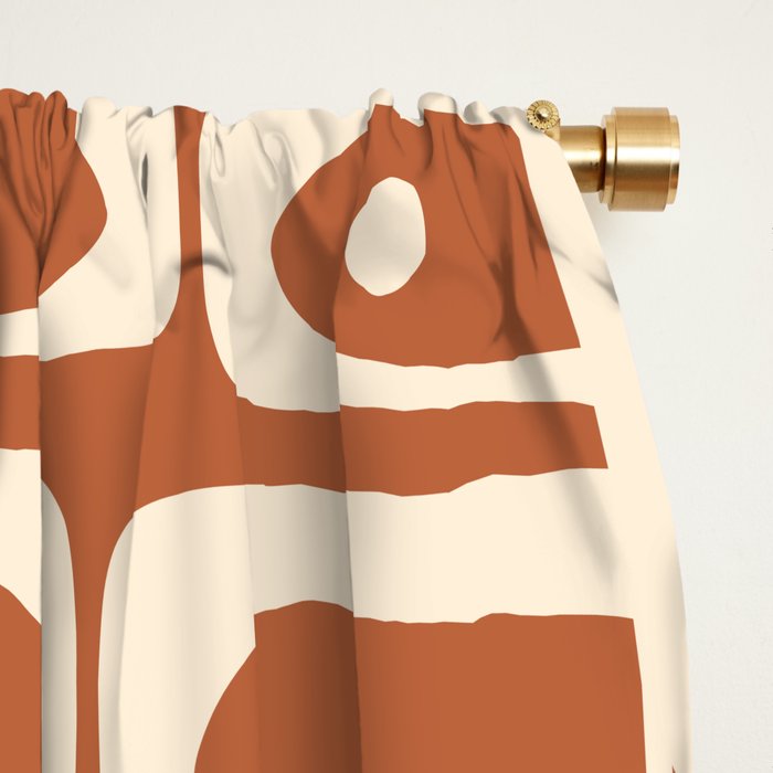 Mid Century Modern Piquet Abstract Multi Pattern in Earthy Red Brown and Beige Cream Window Curtain Gallery Image 2