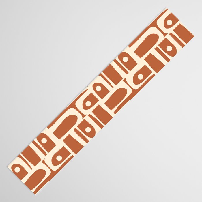 Mid Century Modern Piquet Abstract Multi Pattern in Earthy Red Brown and Beige Cream Table Runner Gallery Image 3