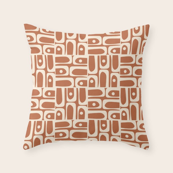 Mid Century Modern Piquet Abstract Multi Pattern in Earthy Red Brown and Beige Cream Throw Pillow Gallery Image 6