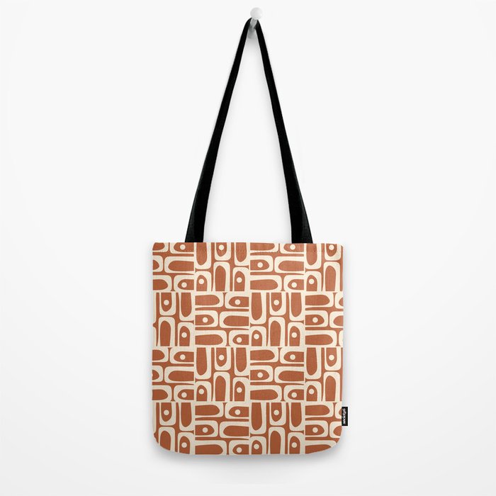 Mid Century Modern Piquet Abstract Multi Pattern in Earthy Red Brown and Beige Cream Tote Bag Gallery Image 2