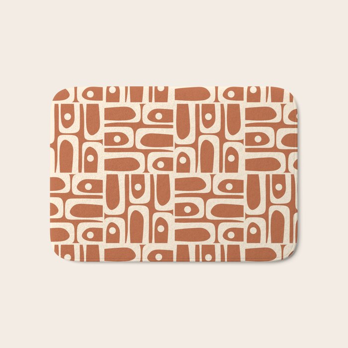 Mid Century Modern Piquet Abstract Multi Pattern in Earthy Red Brown and Beige Cream Bath Mat Gallery Image 1