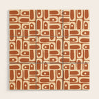Mid Century Modern Piquet Abstract Multi Pattern in Earthy Red Brown and Beige Cream Wood Wall Art Gallery Image 1