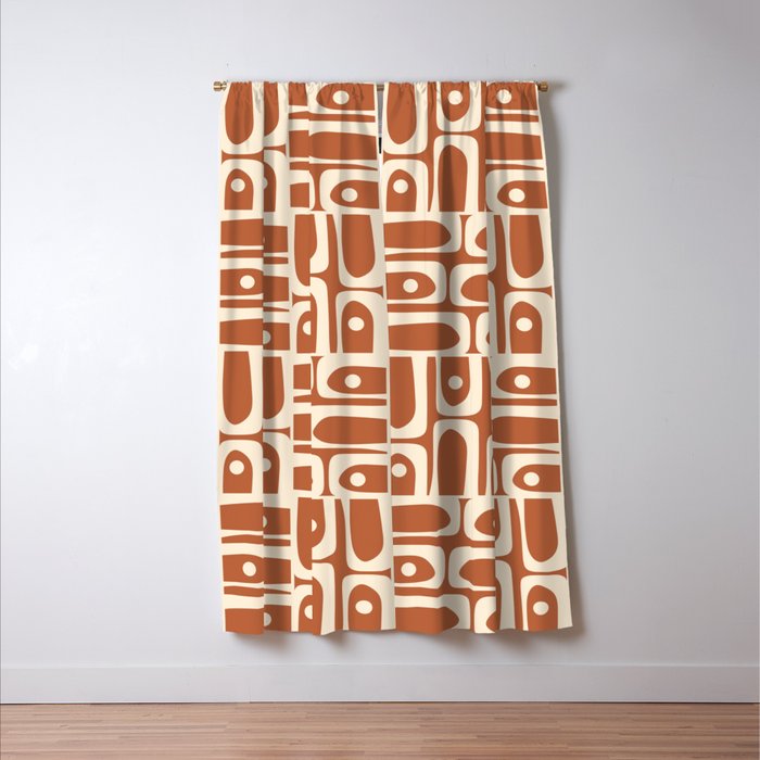 Mid Century Modern Piquet Abstract Multi Pattern in Earthy Red Brown and Beige Cream Window Curtain Gallery Image 3