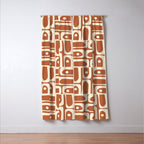 Mid Century Modern Piquet Abstract Multi Pattern in Earthy Red Brown and Beige Cream Window Curtain Gallery Image 3