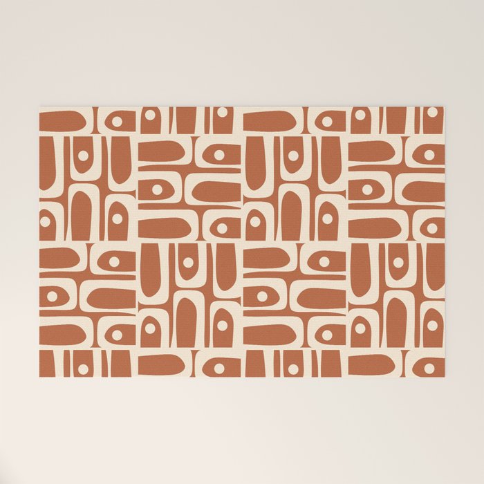 Mid Century Modern Piquet Abstract Multi Pattern in Earthy Red Brown and Beige Cream Welcome Mat Gallery Image 1